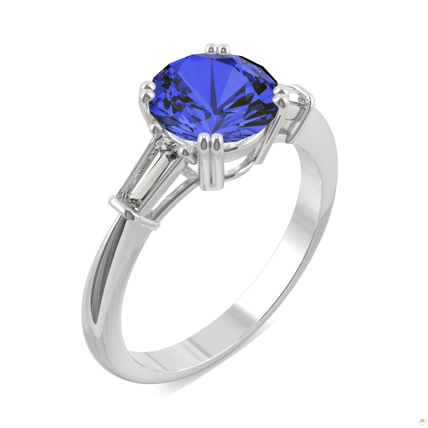 3.07 CTW   Round Sapphire Basket Ring in 14K White Gold