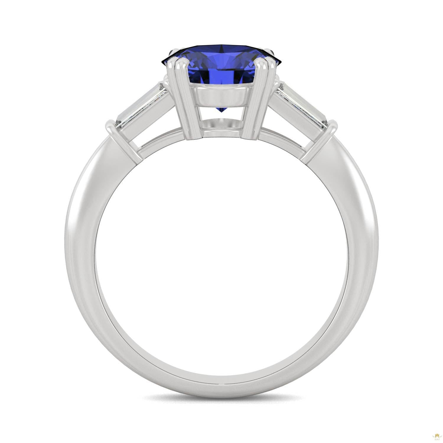 3.07 CTW   Round Sapphire Basket Ring in 14K White Gold