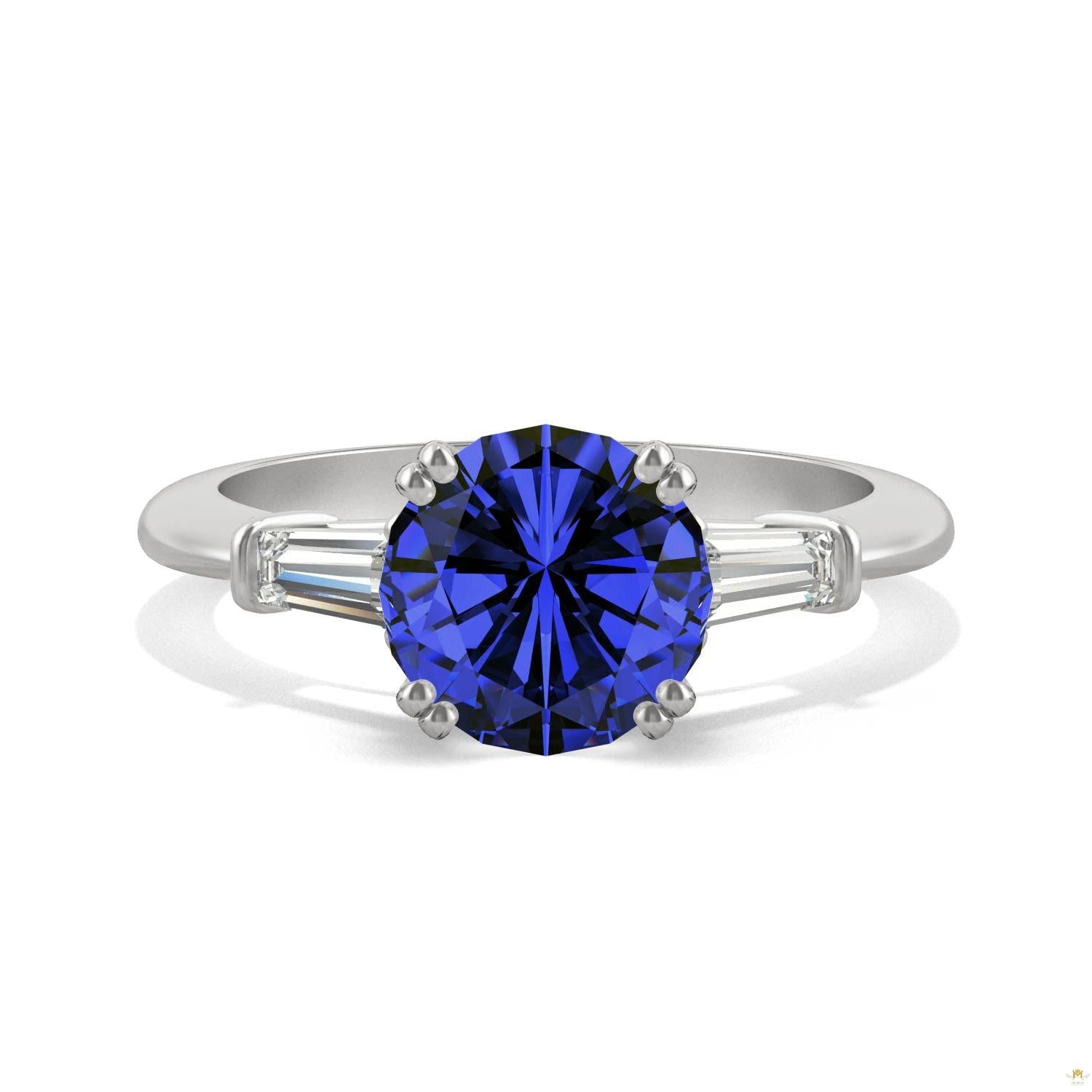 3.07 CTW   Round Sapphire Basket Ring in 14K White Gold