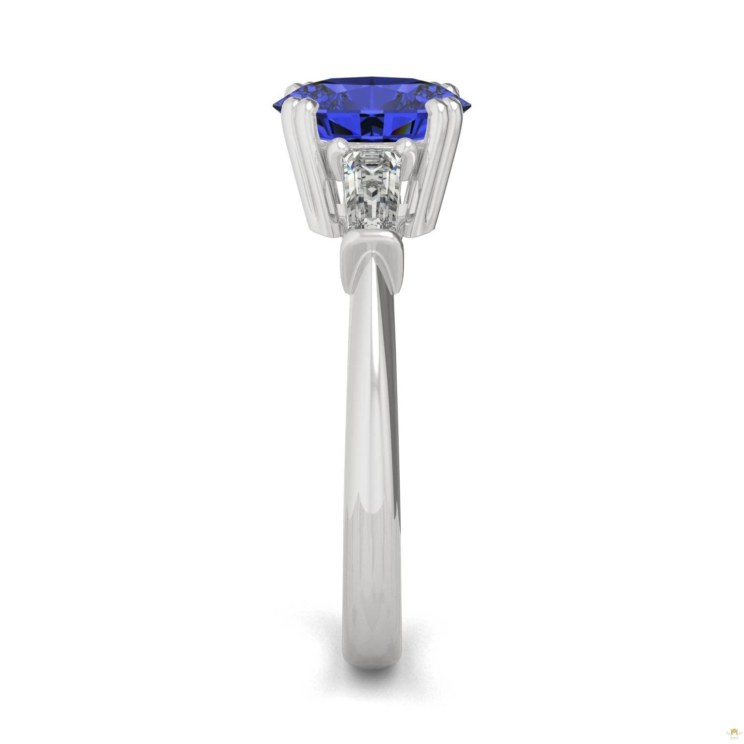 3.07 CTW   Round Sapphire Basket Ring in 14K White Gold