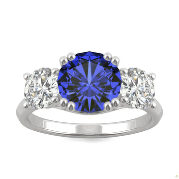 3.90 CTW   Round Sapphire Three Stone Ring in 14K White Gold