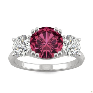 3.90 CTW   Round Ruby Three Stone Ring in 14K White Gold
