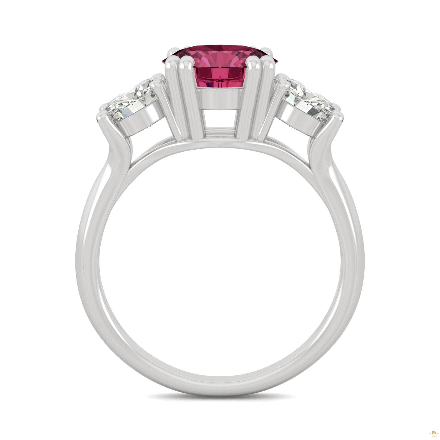 3.90 CTW   Round Ruby Three Stone Ring in 14K White Gold