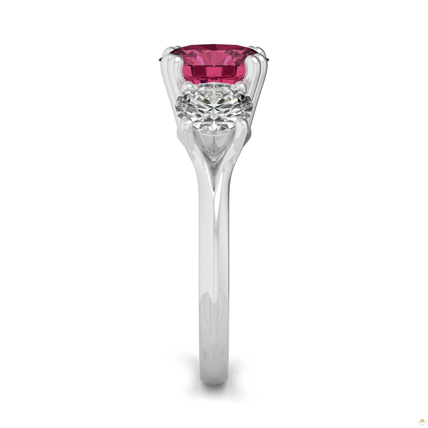 3.90 CTW   Round Ruby Three Stone Ring in 14K White Gold