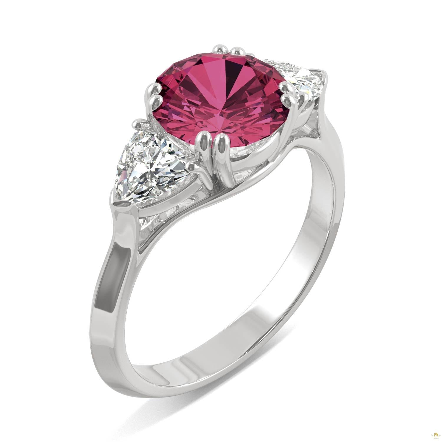 3.50 CTW   Round Ruby Engagement Ring in 14K White Gold