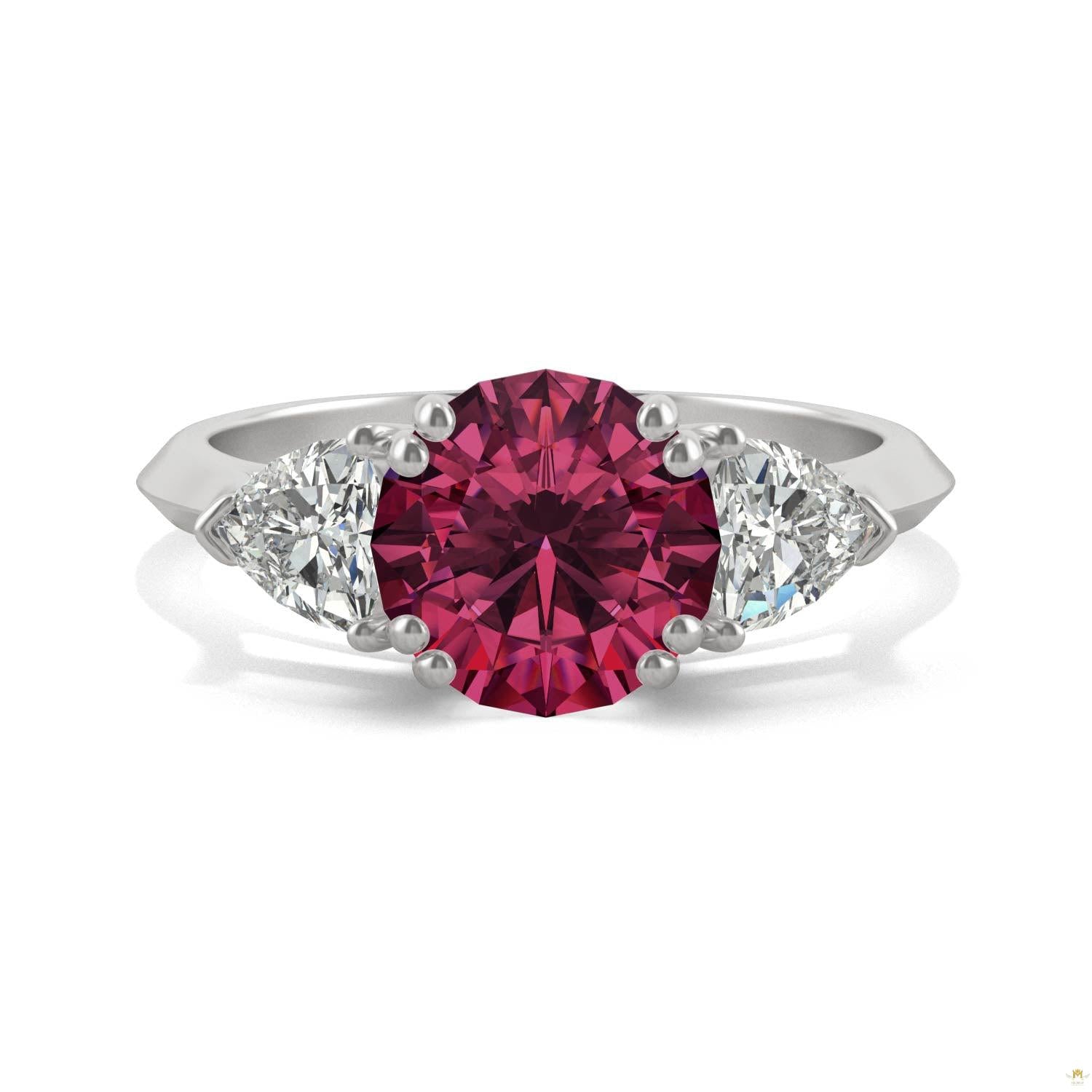 3.50 CTW   Round Ruby Engagement Ring in 14K White Gold