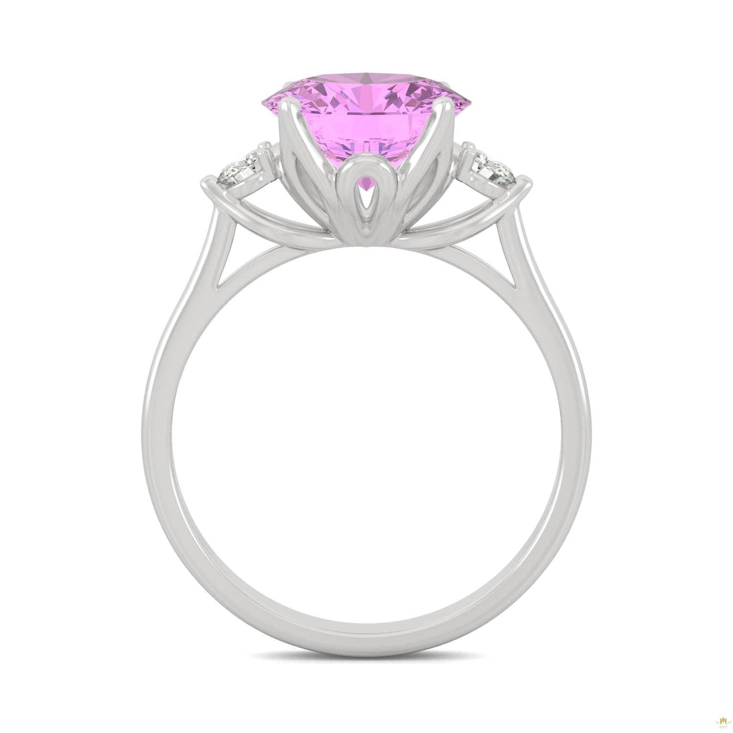 3.55 CTW   Round Sapphire Engagement Ring in 14K White Gold