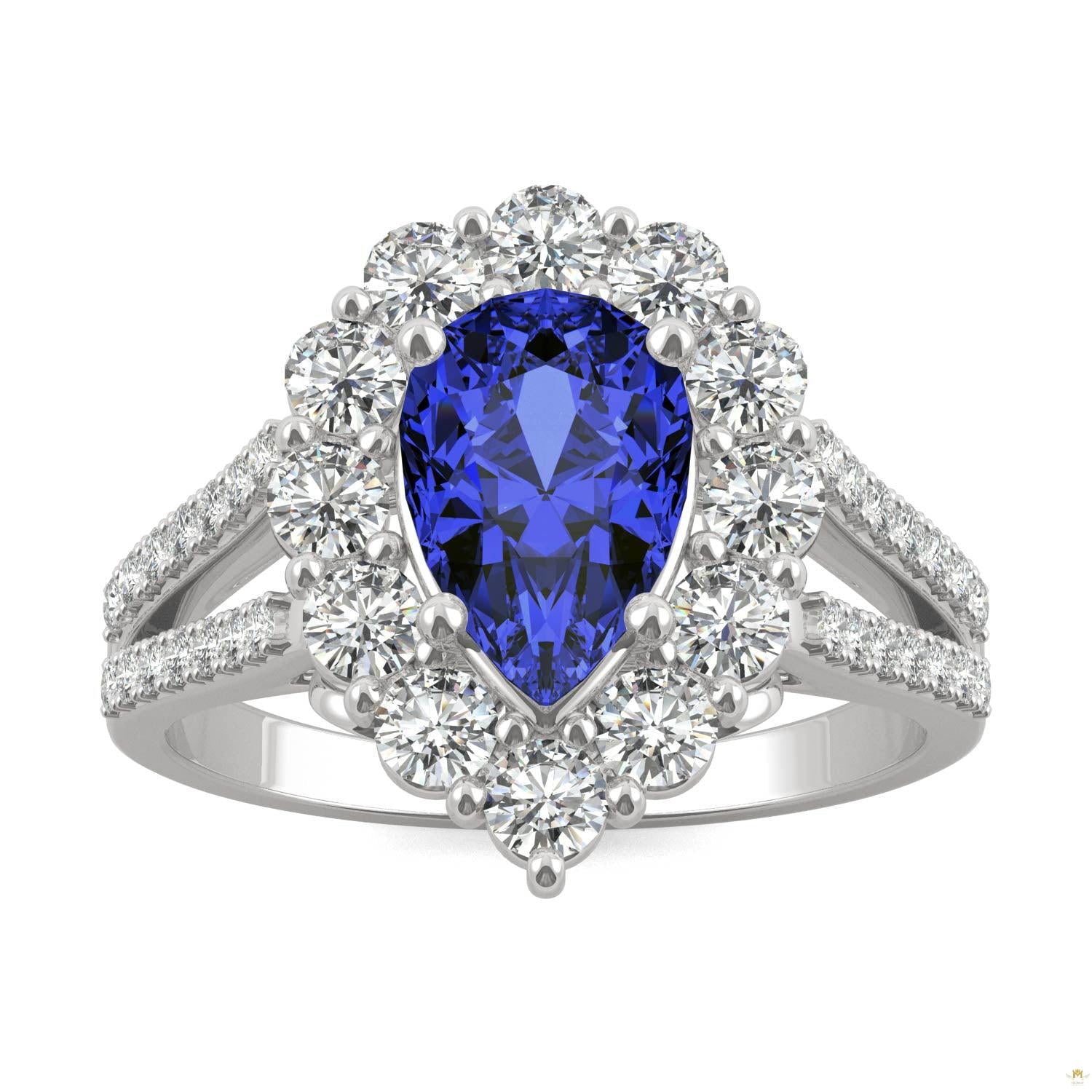2.73 CTW   Pear Sapphire Halo Ring in 14K White Gold