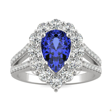 2.73 CTW   Pear Sapphire Halo Ring in 14K White Gold
