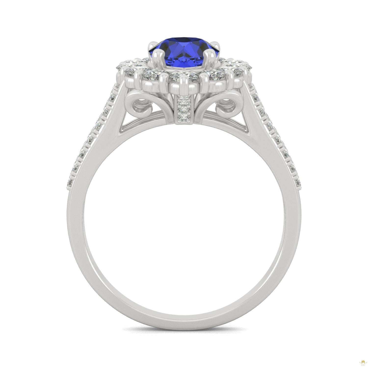 2.73 CTW   Pear Sapphire Halo Ring in 14K White Gold