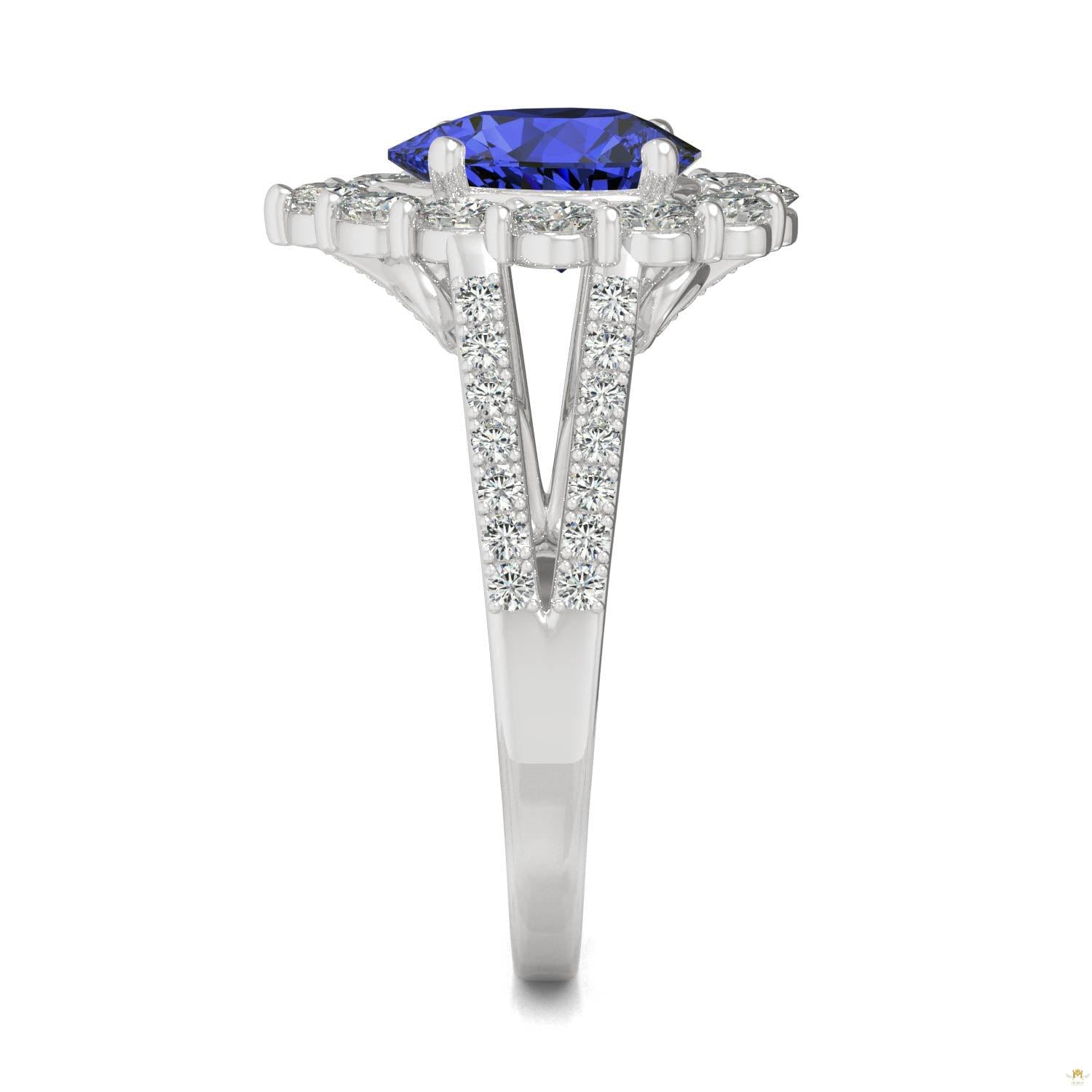 2.73 CTW   Pear Sapphire Halo Ring in 14K White Gold