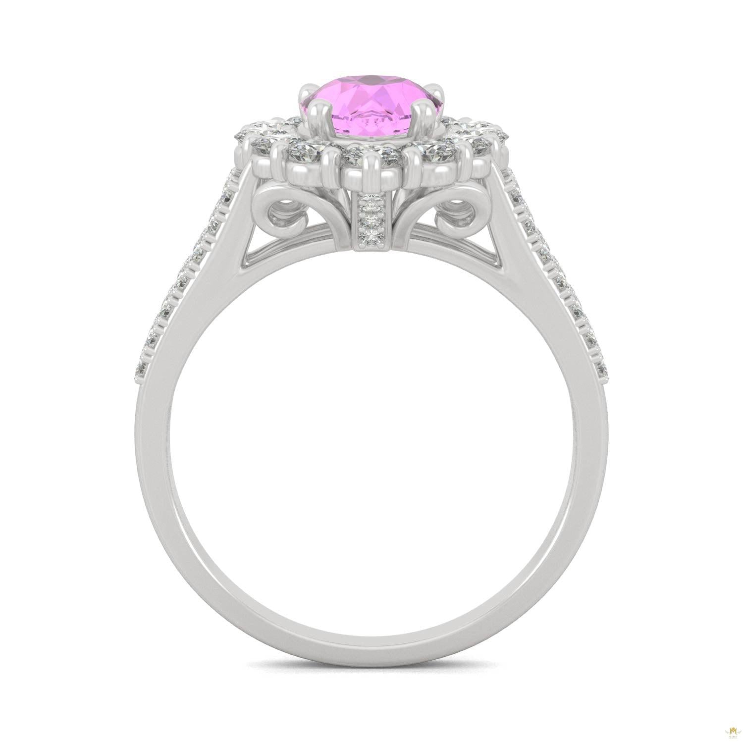 2.73 CTW   Pear Sapphire Halo Ring in 14K White Gold