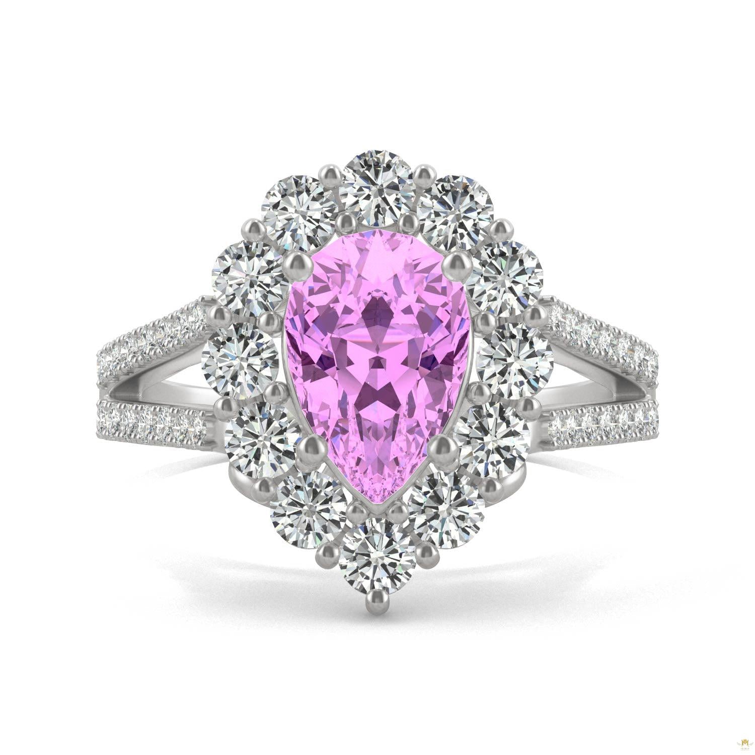 2.73 CTW   Pear Sapphire Halo Ring in 14K White Gold