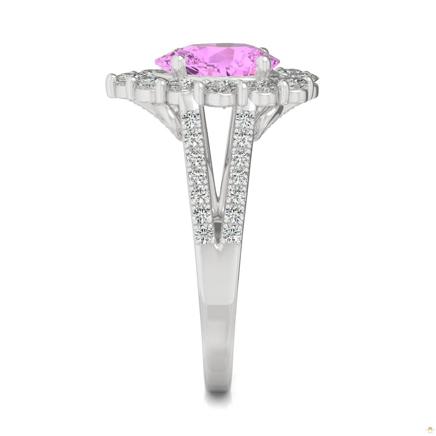 2.73 CTW   Pear Sapphire Halo Ring in 14K White Gold