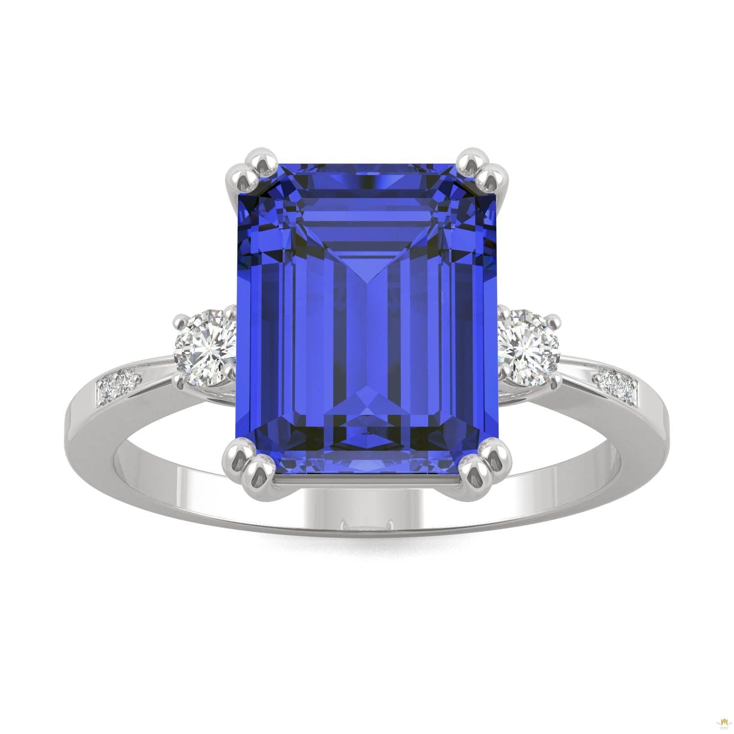 4.14 CTW   Emerald Sapphire Basket Ring in 14K White Gold