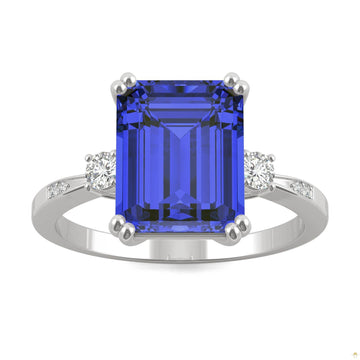 4.14 CTW   Emerald Sapphire Basket Ring in 14K White Gold