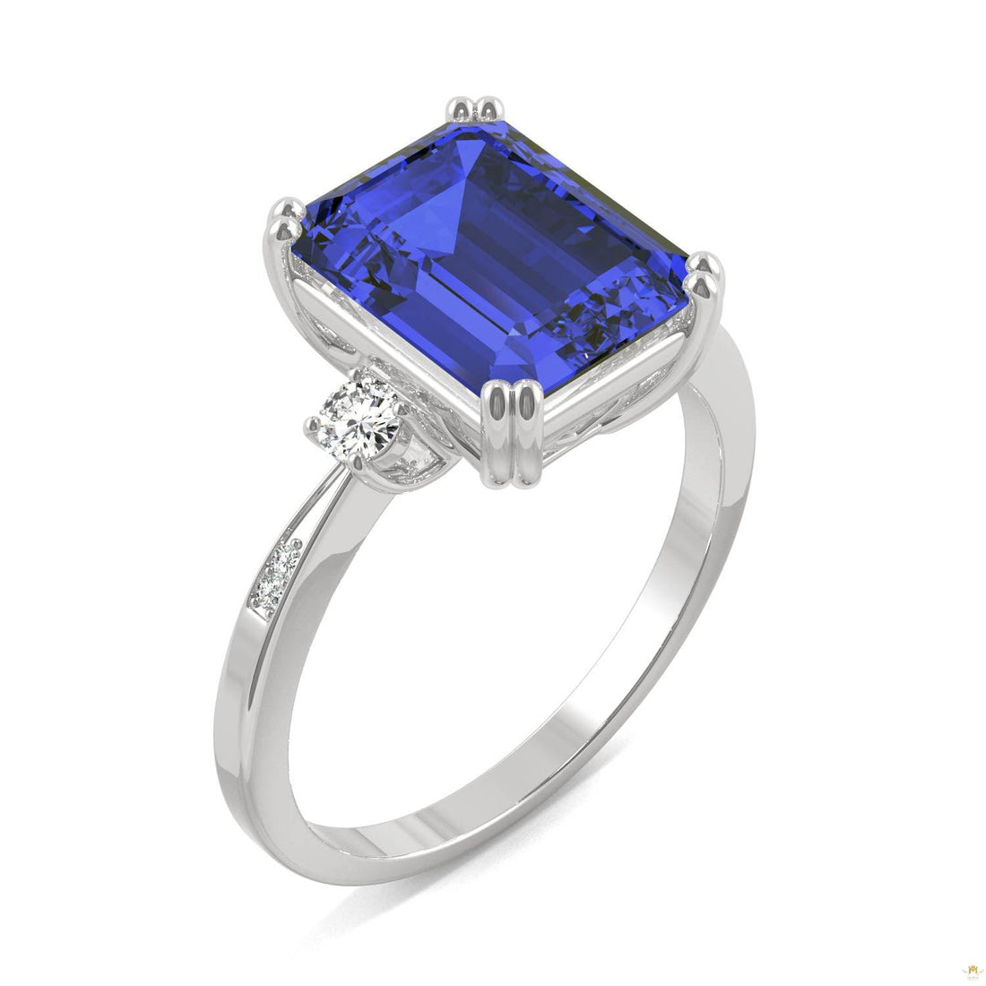 4.14 CTW   Emerald Sapphire Basket Ring in 14K White Gold