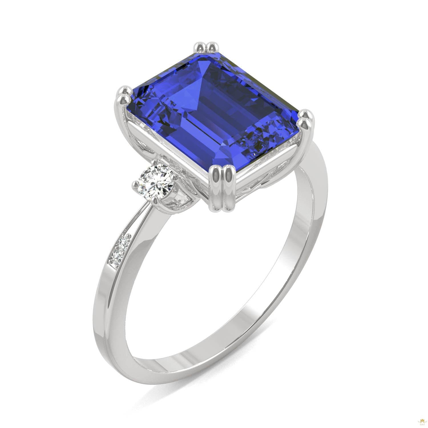 4.14 CTW   Emerald Sapphire Basket Ring in 14K White Gold