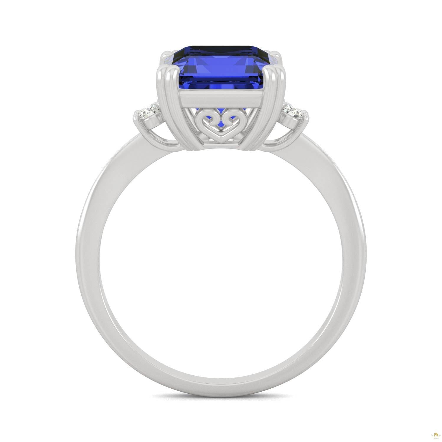 4.14 CTW   Emerald Sapphire Basket Ring in 14K White Gold