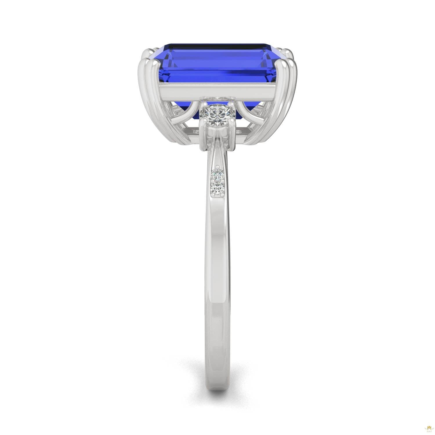 4.14 CTW   Emerald Sapphire Basket Ring in 14K White Gold