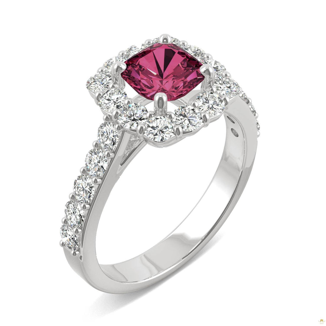 2.30 CTW   Cushion Ruby Halo Ring in 14K White Gold