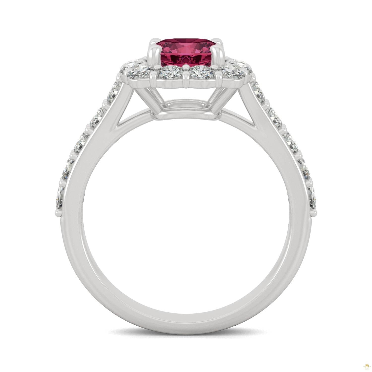 2.30 CTW   Cushion Ruby Halo Ring in 14K White Gold