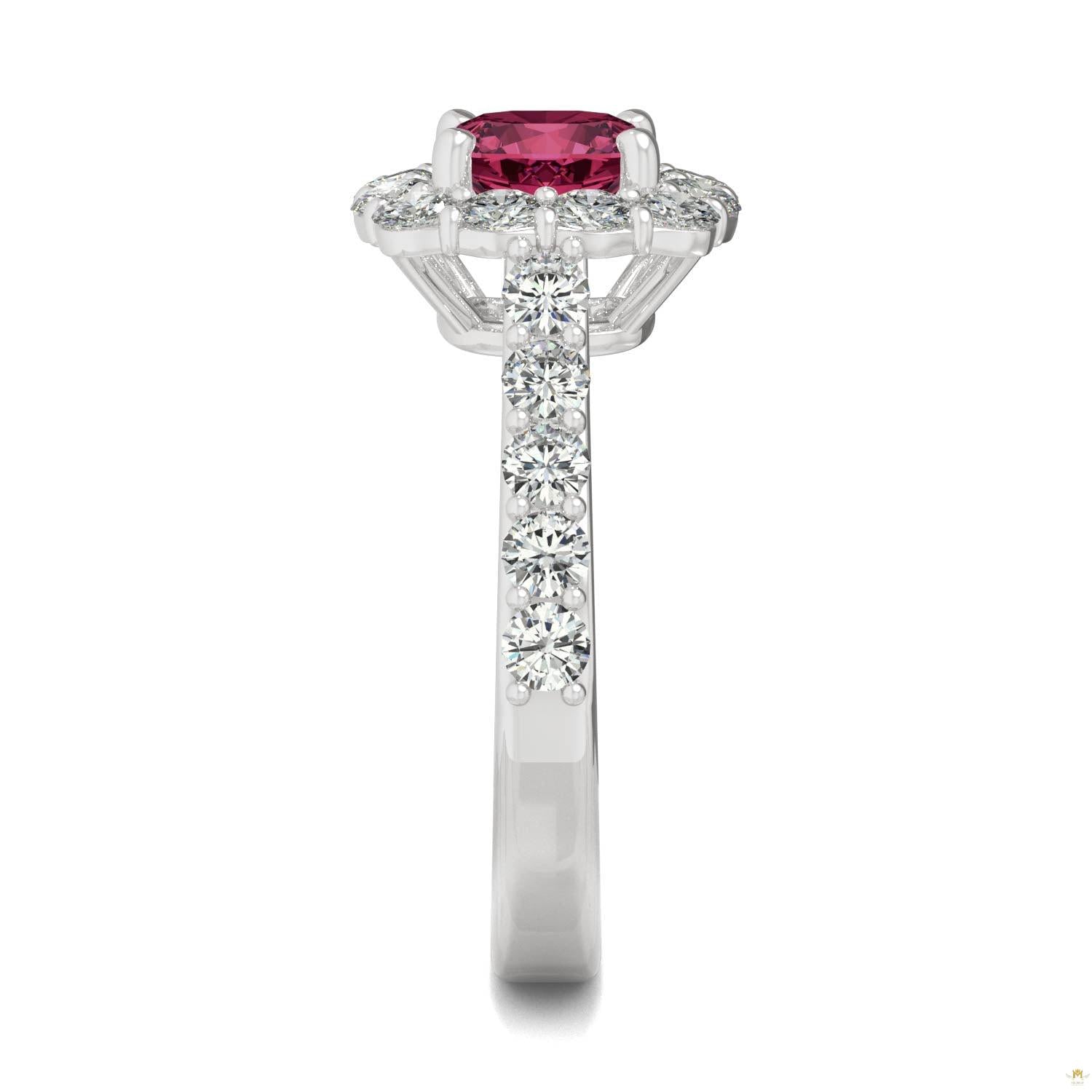 2.30 CTW   Cushion Ruby Halo Ring in 14K White Gold