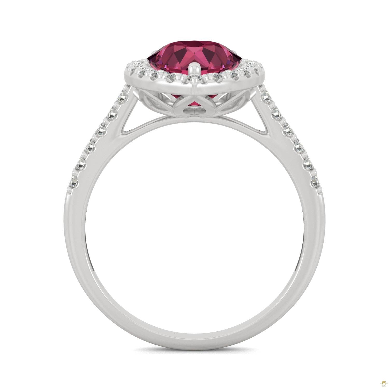 2.98 CTW   Pear Sapphire Halo Ring in 14K White Gold