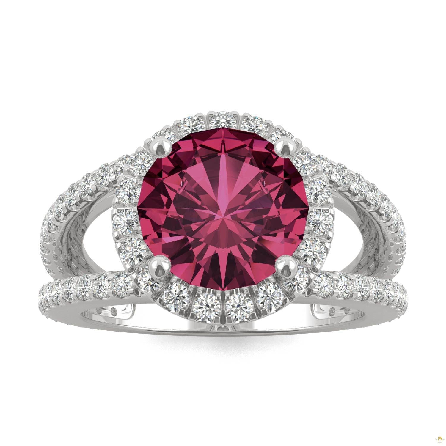 4.48 CTW   Round Ruby Splitshank Ring in 14K White Gold