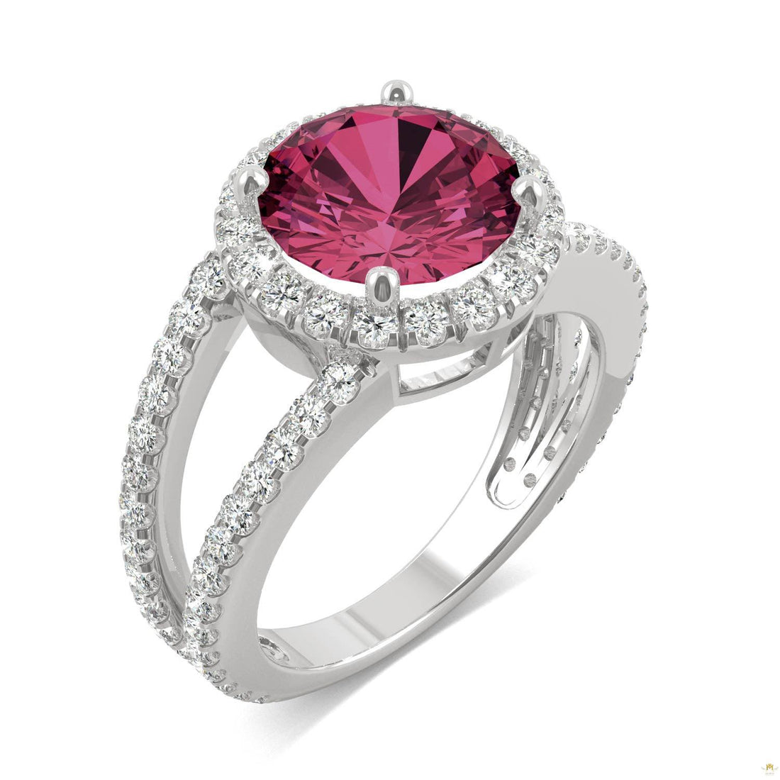 4.48 CTW   Round Ruby Splitshank Ring in 14K White Gold