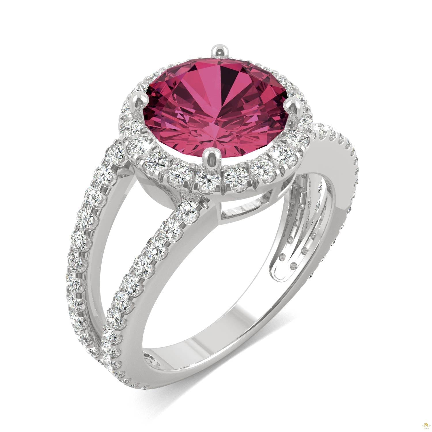 4.48 CTW   Round Ruby Splitshank Ring in 14K White Gold