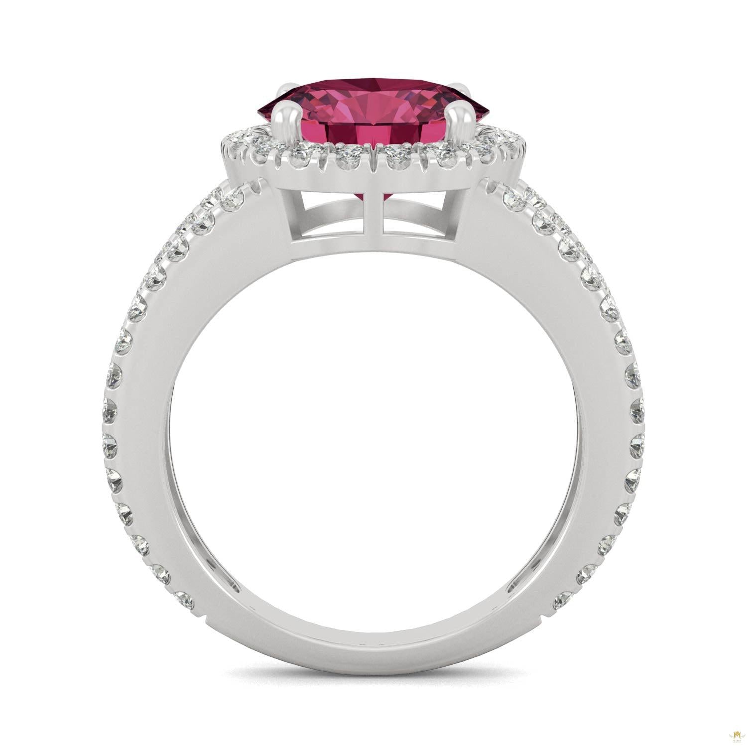 4.48 CTW   Round Ruby Splitshank Ring in 14K White Gold