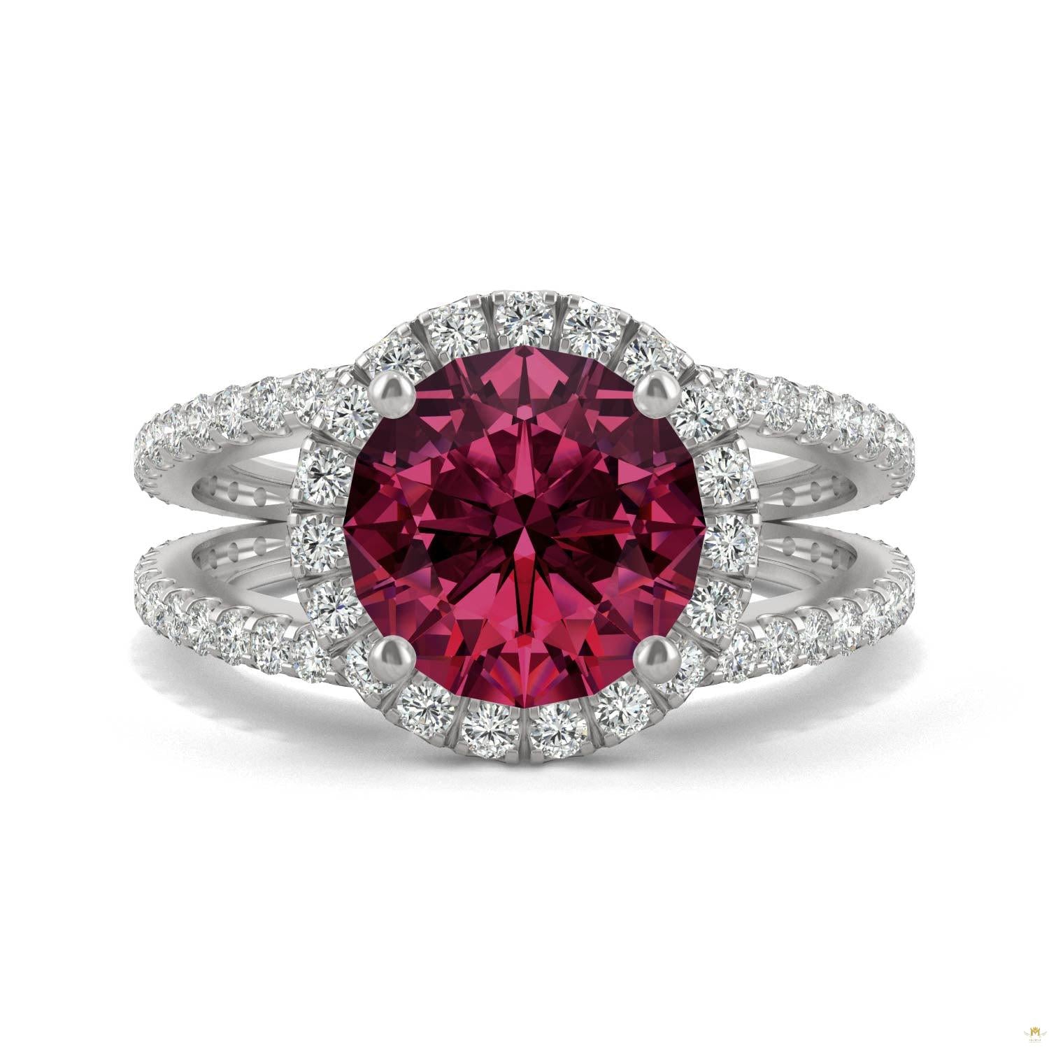 4.48 CTW   Round Ruby Splitshank Ring in 14K White Gold