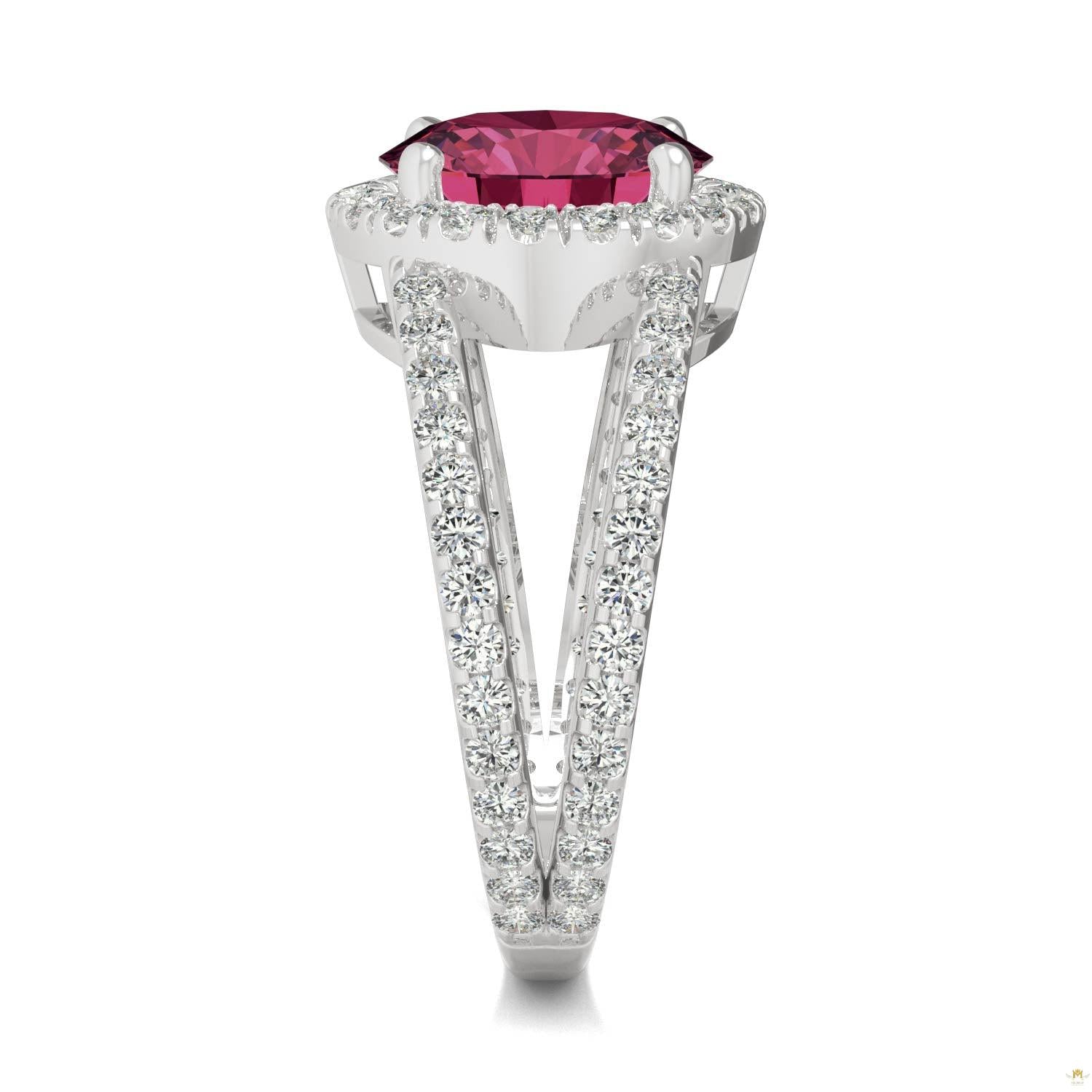 4.48 CTW   Round Ruby Splitshank Ring in 14K White Gold