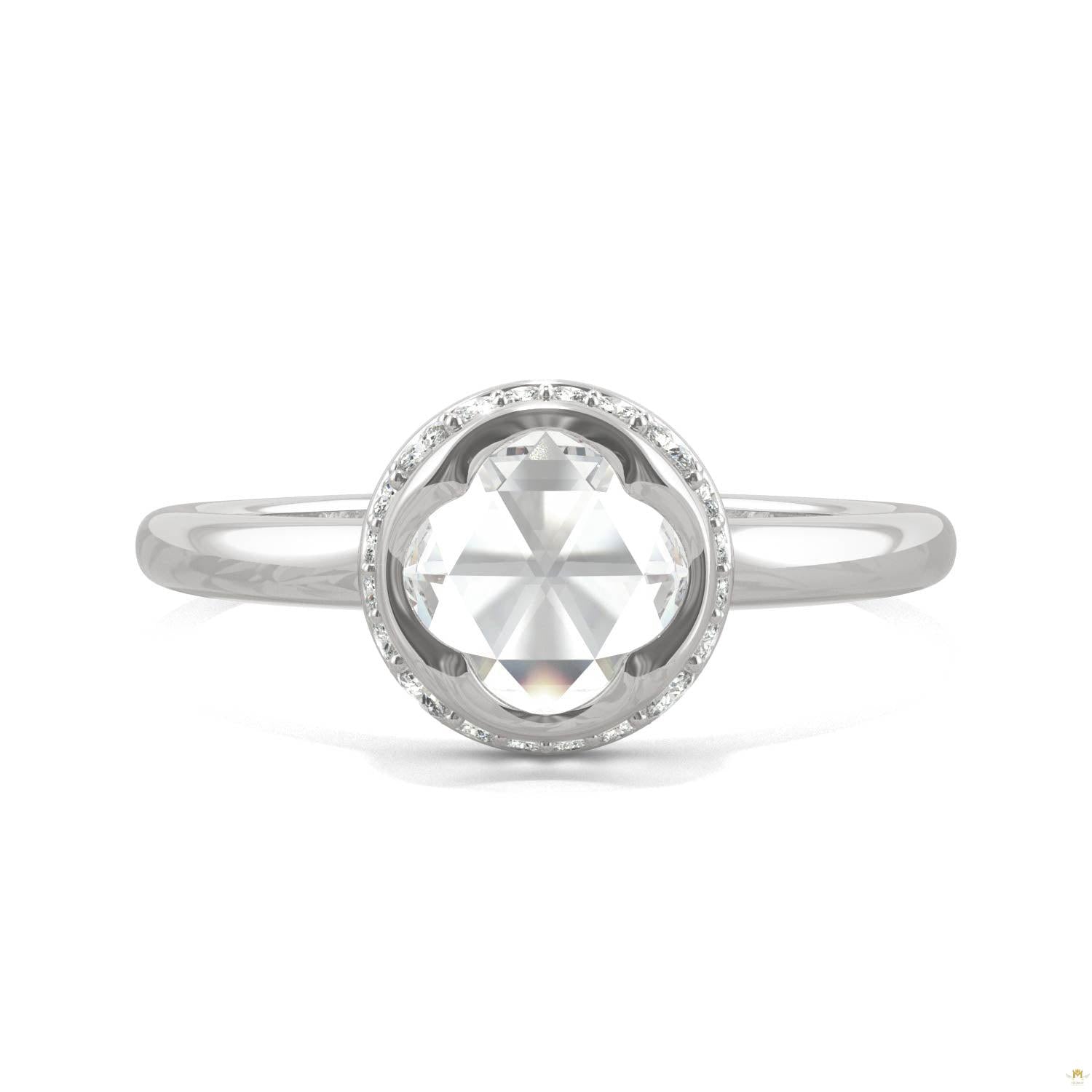 0.77 CTW   Round Moissanite Halo Ring in 14K White Gold