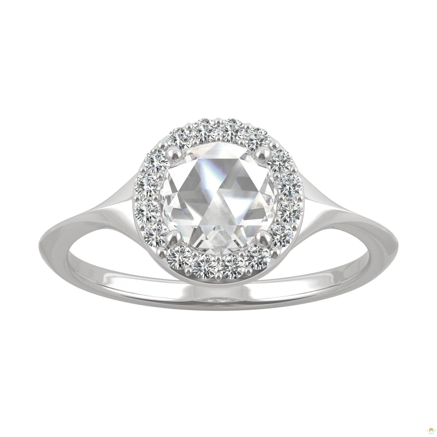 0.60 CTW   Round Moissanite Halo Ring in 14K White Gold