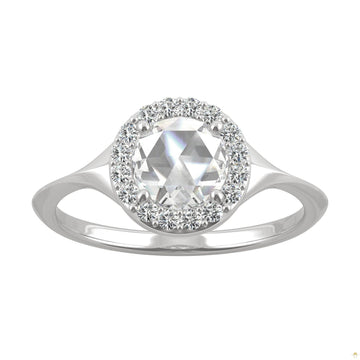 0.60 CTW   Round Moissanite Halo Ring in 14K White Gold