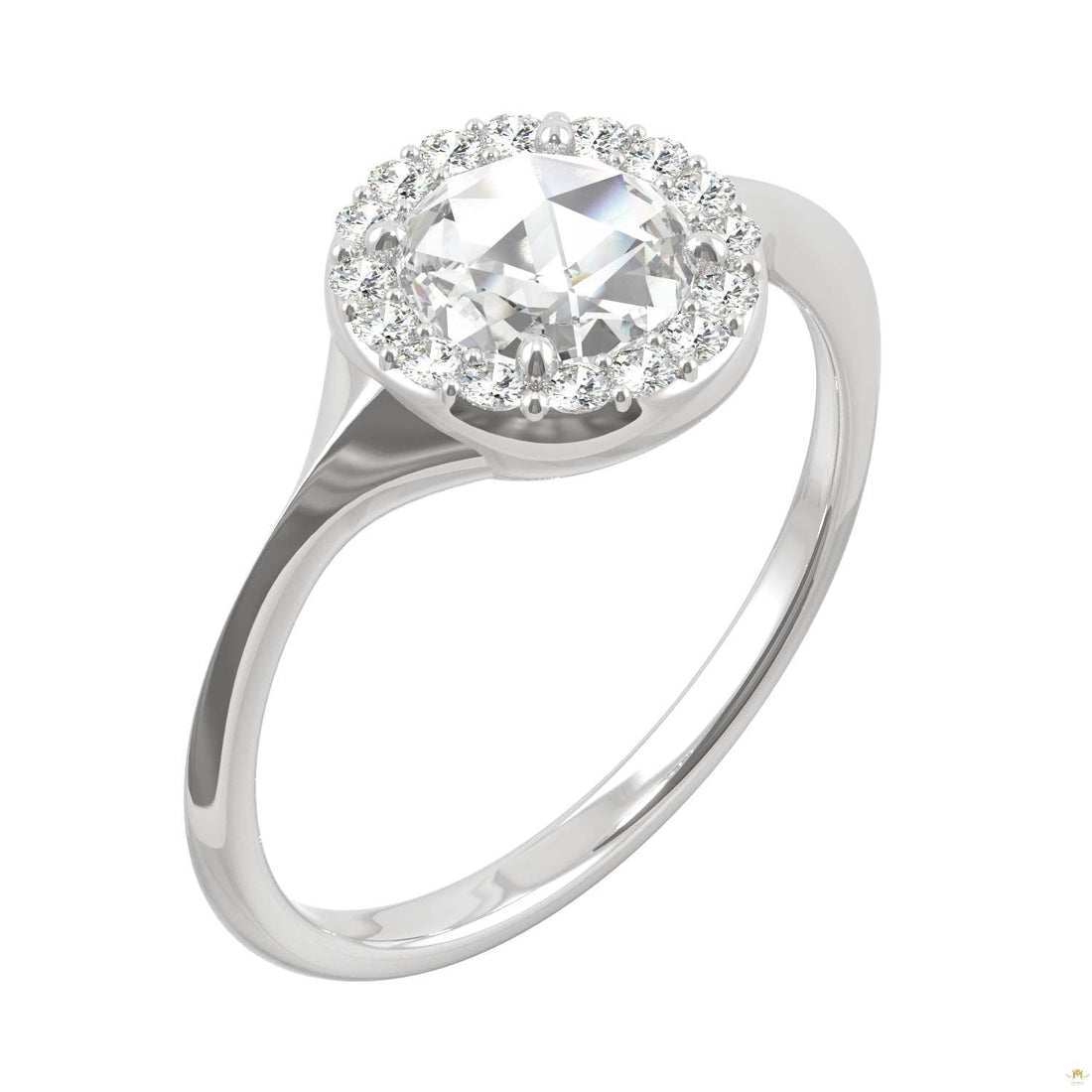 0.60 CTW   Round Moissanite Halo Ring in 14K White Gold
