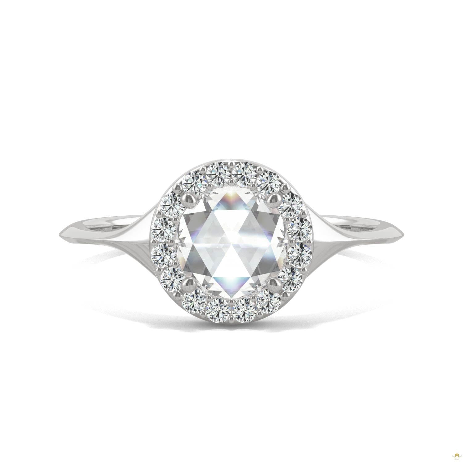 0.60 CTW   Round Moissanite Halo Ring in 14K White Gold