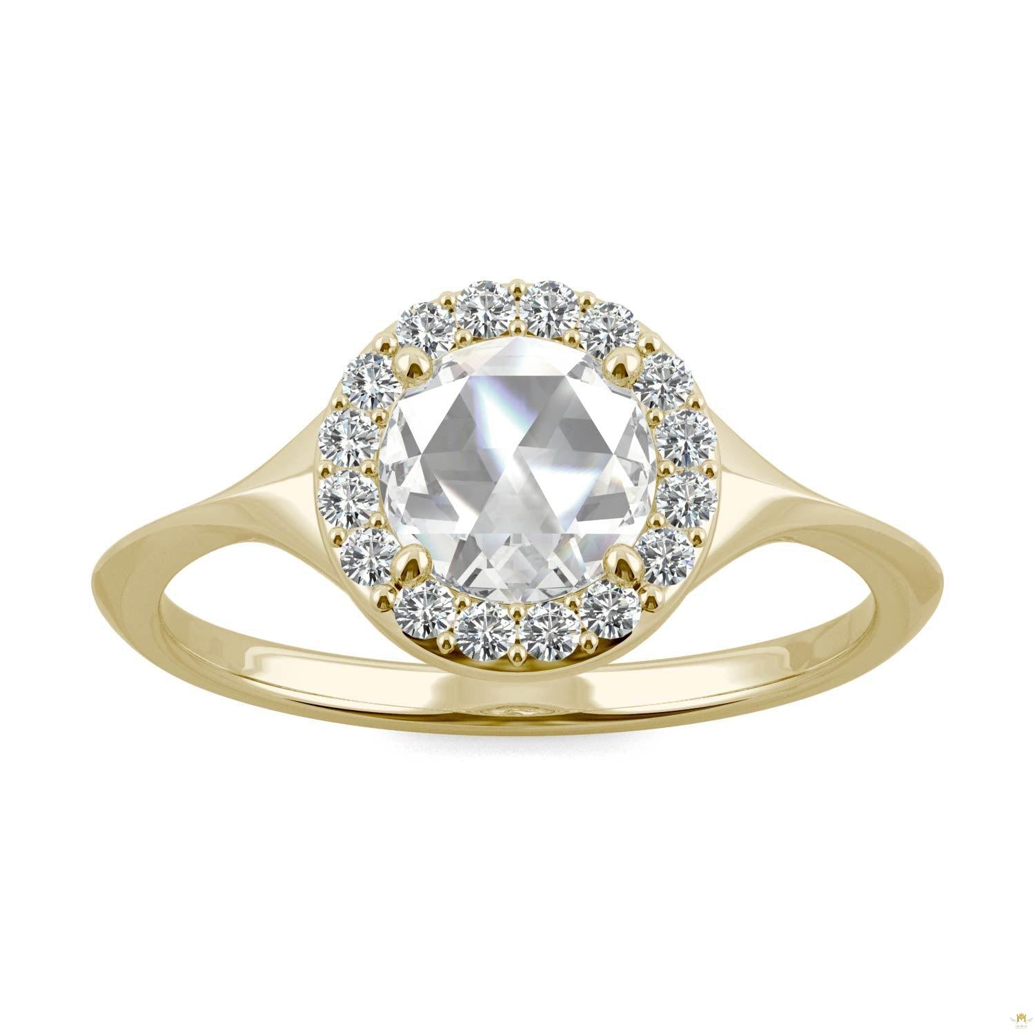 0.60 CTW   Round Moissanite Halo Ring in 14K Yellow Gold
