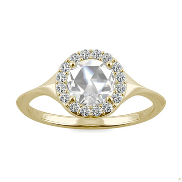 0.60 CTW   Round Moissanite Halo Ring in 14K Yellow Gold