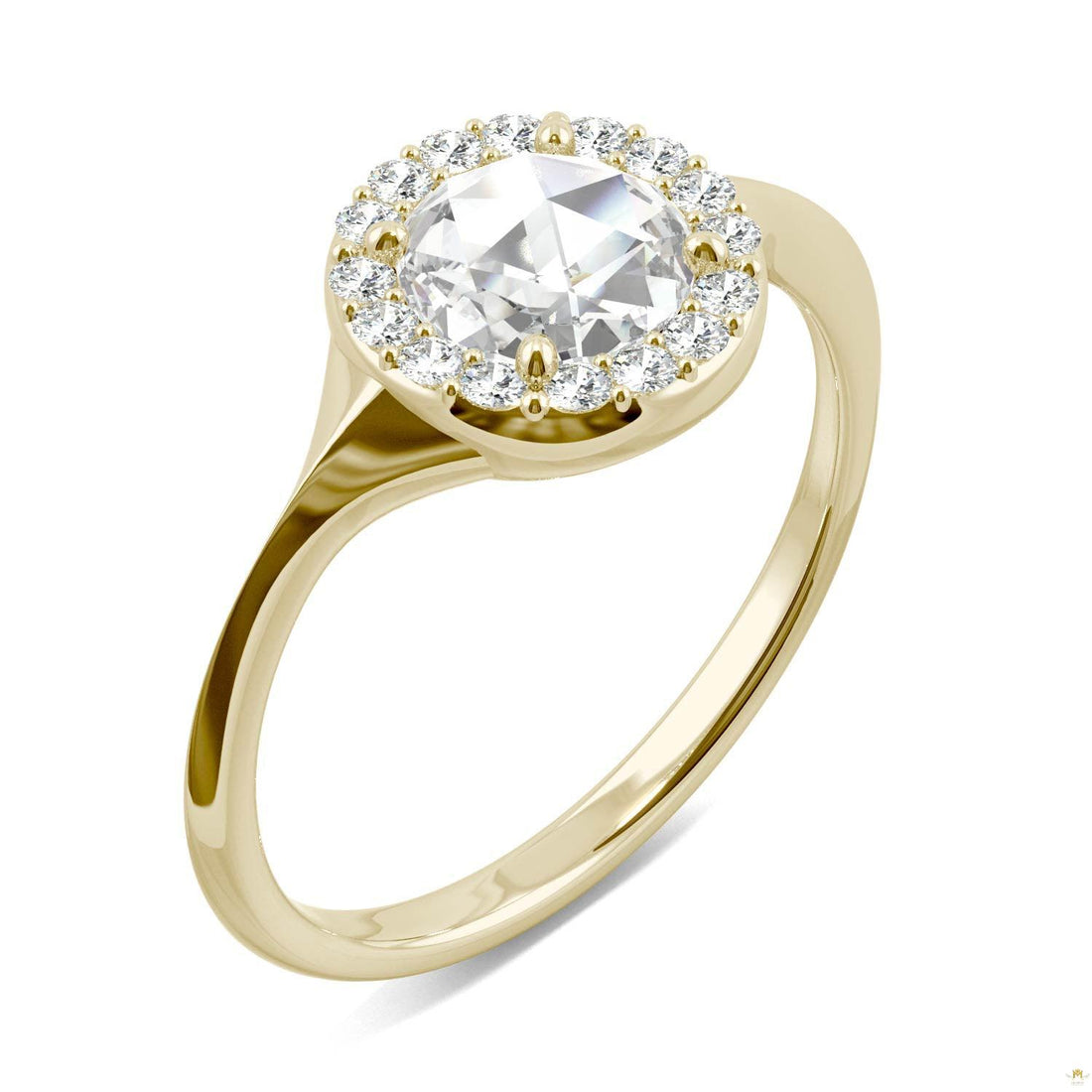 0.60 CTW   Round Moissanite Halo Ring in 14K Yellow Gold