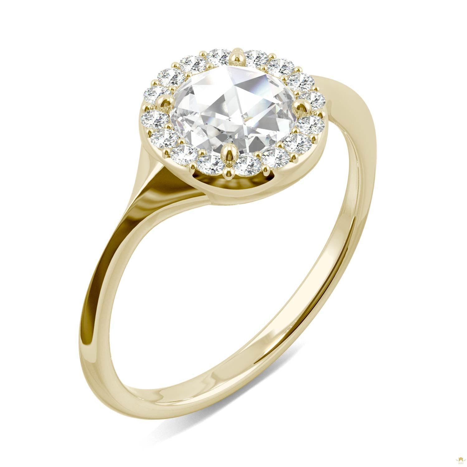 0.60 CTW   Round Moissanite Halo Ring in 14K Yellow Gold