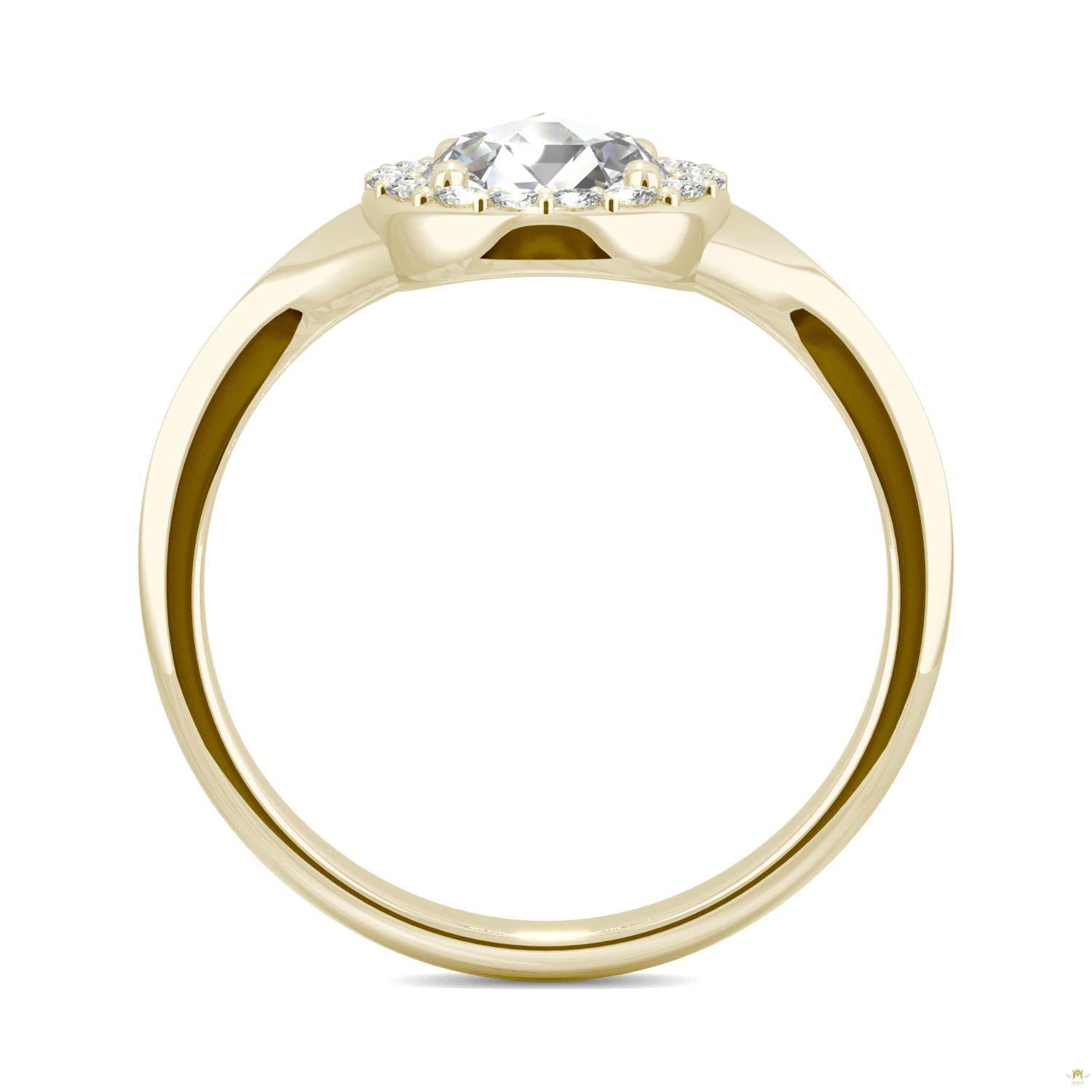 0.60 CTW   Round Moissanite Halo Ring in 14K Yellow Gold