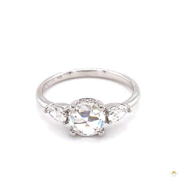 1.08 CTW   Round Rose Near-Colorless Moissanite East-West Three-Stone Engagement Ring in 14K White Gold