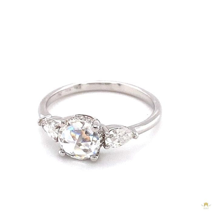 1.08 CTW   Round Rose Near-Colorless Moissanite East-West Three-Stone Engagement Ring in 14K White Gold