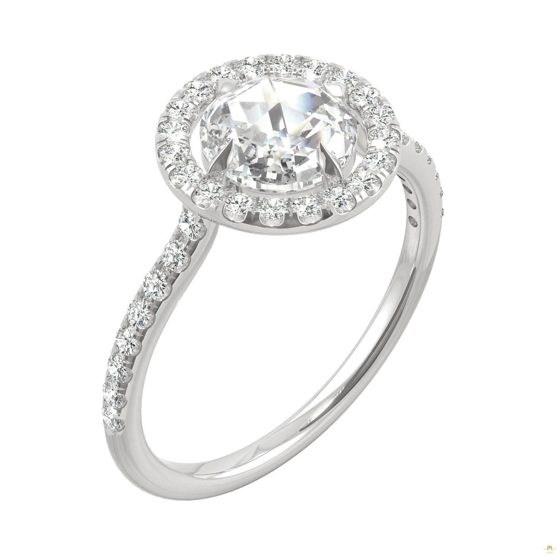 1.56 CTW   Round Moissanite Halo Ring in 14K White Gold
