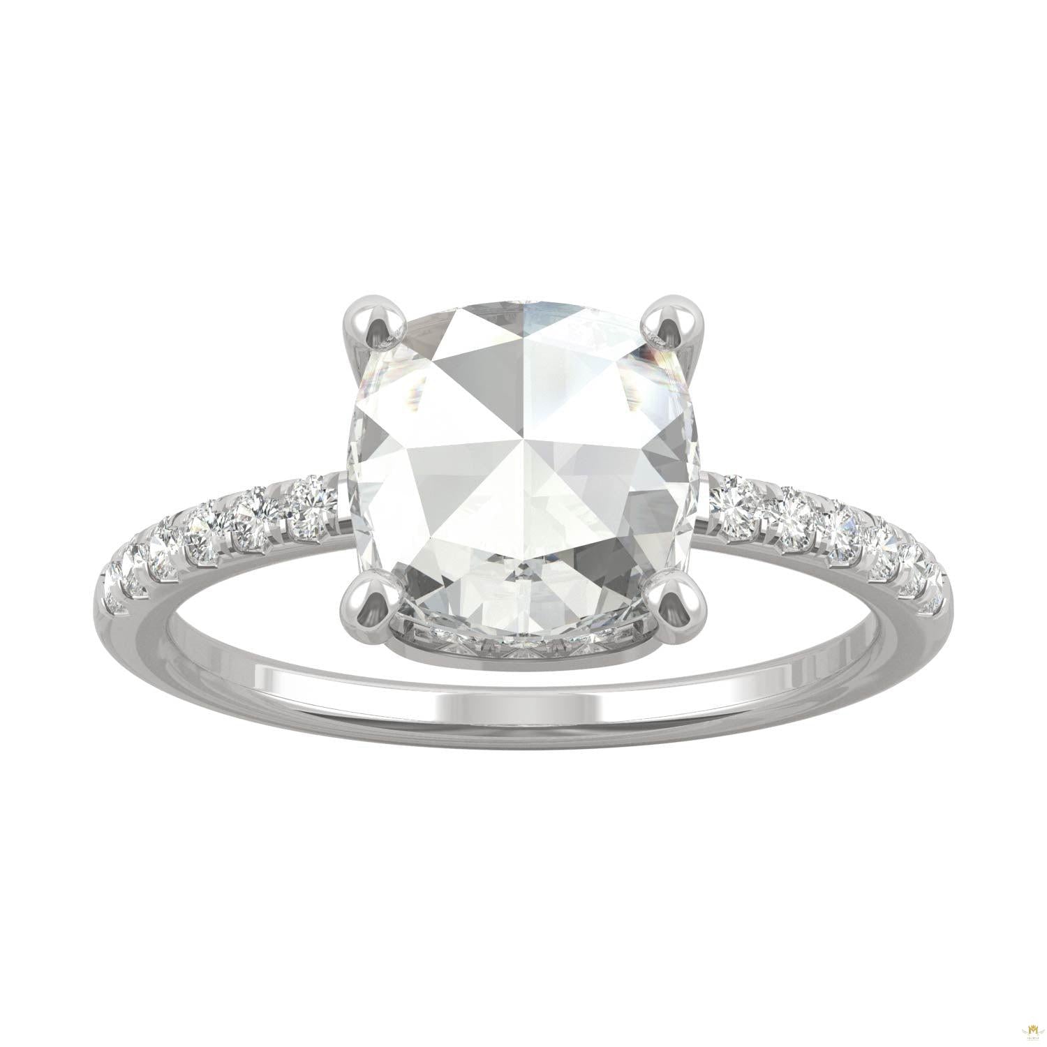 1.64 CTW   Cushion Moissanite Engagement Ring in 14K White Gold