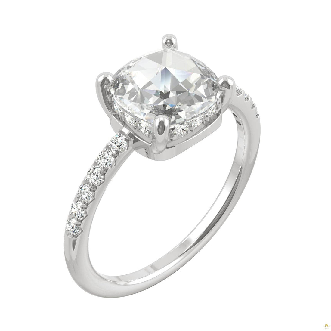 1.64 CTW   Cushion Moissanite Engagement Ring in 14K White Gold