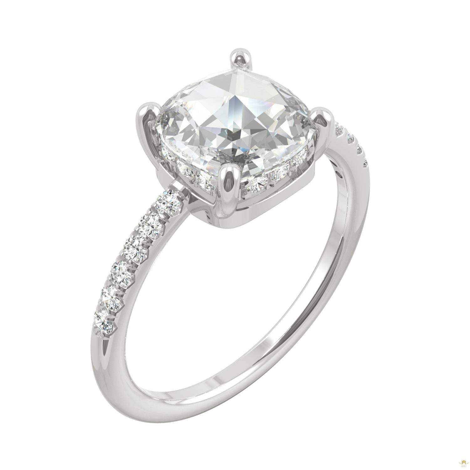 1.64 CTW   Cushion Moissanite Engagement Ring in 14K White Gold